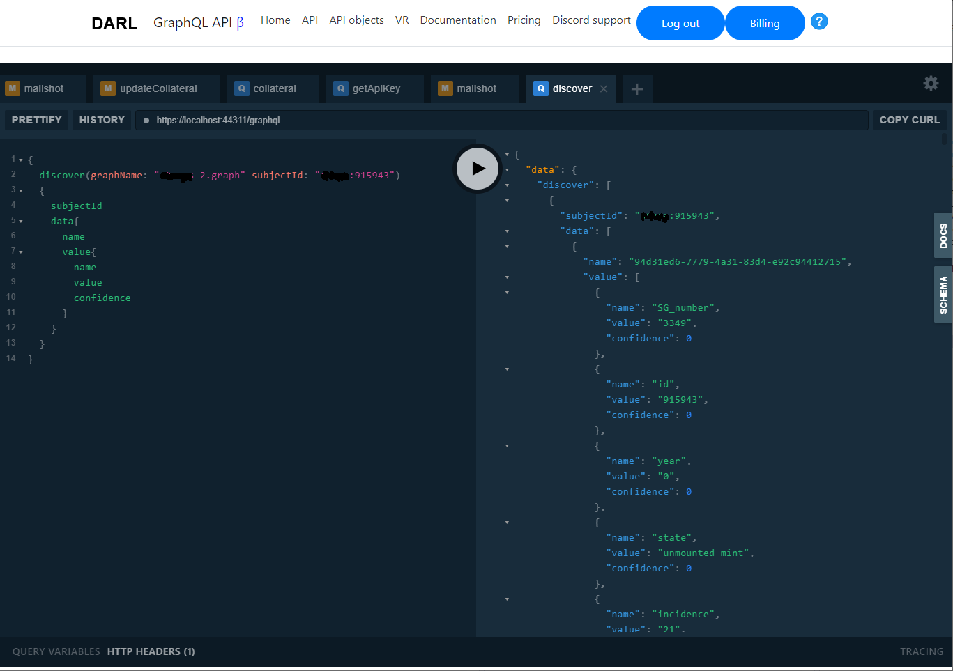 Page from the graph editor showing an interaction.